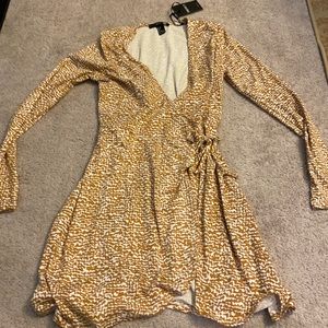 Mustard pattern wrap dress